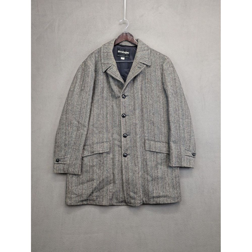 Strategic Man Gray Brown Herringbone Trench Coat